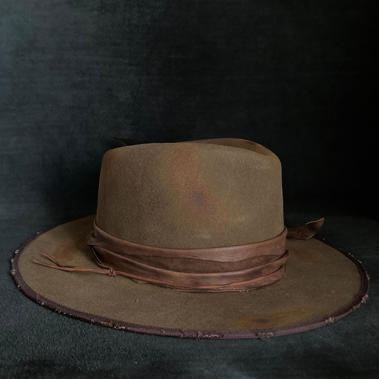 Dark khaki wool mess fedora hat (western weight)