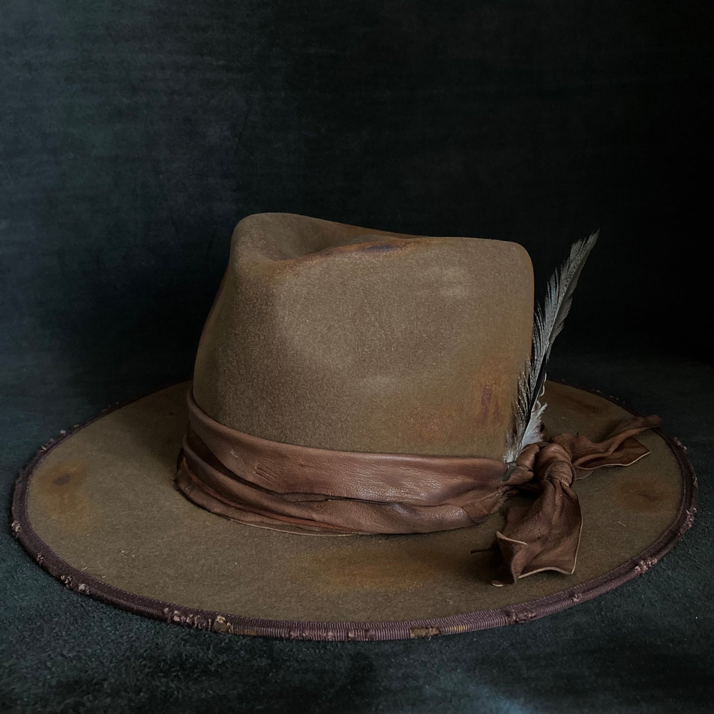 Dark khaki wool mess fedora hat (western weight)