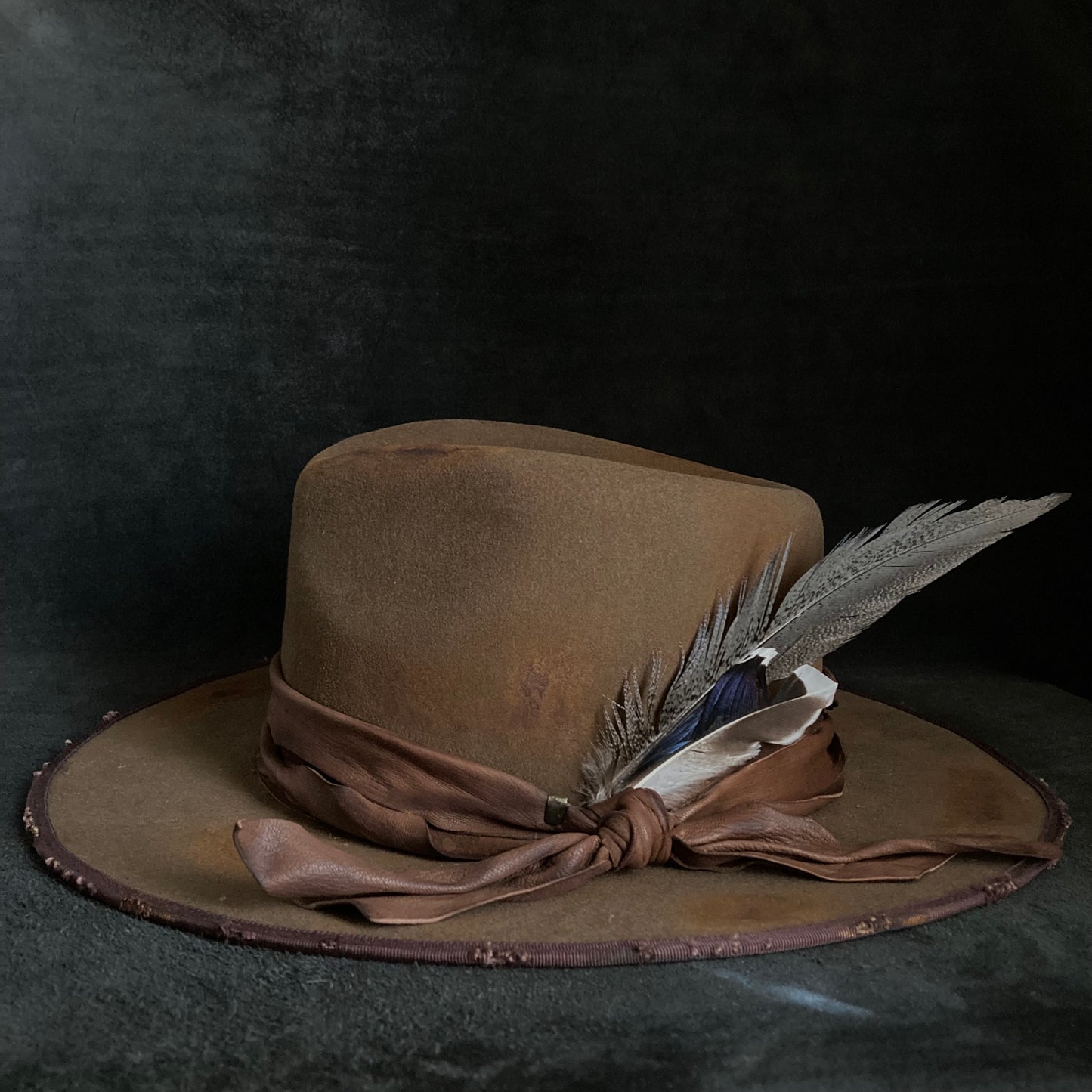 Dark khaki wool mess fedora hat (western weight)