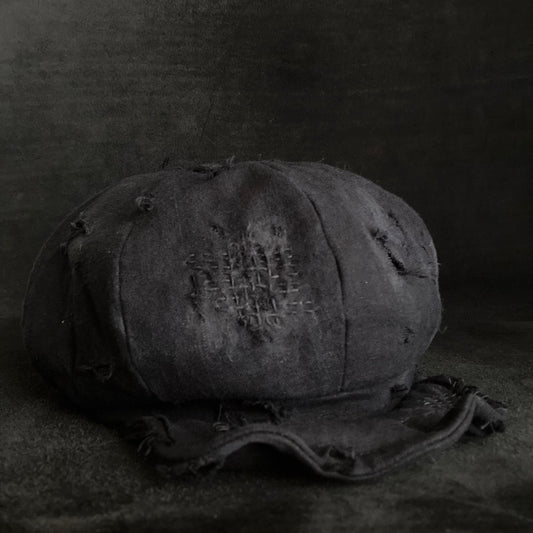 Black linen damage casquette (brim core)