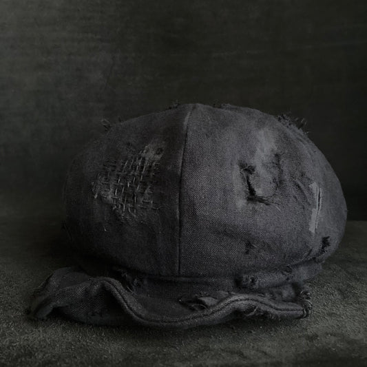 Black linen damage casquette (brim core)