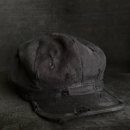 Black linen damage casquette (brim core)