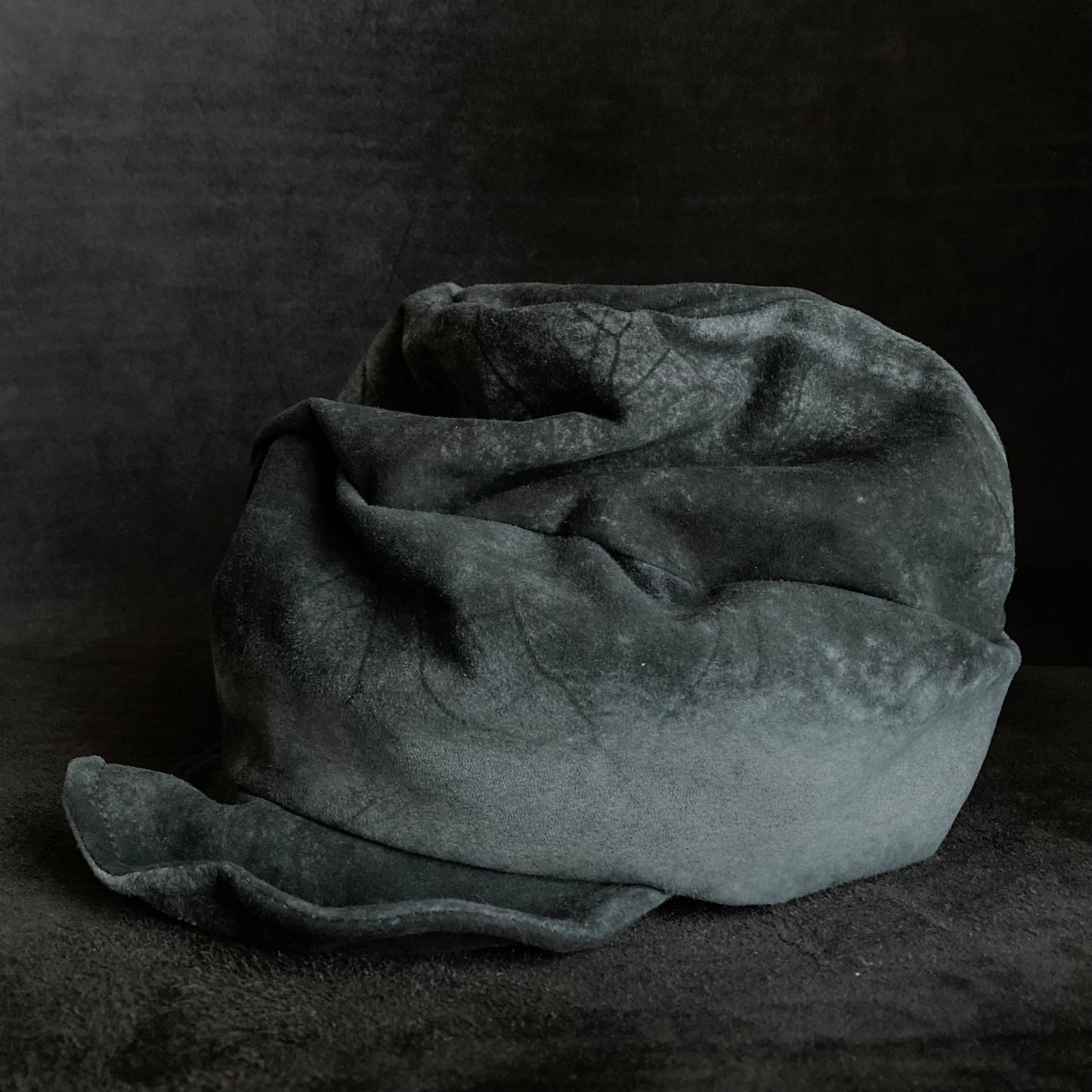 Gray lake leather turn cap