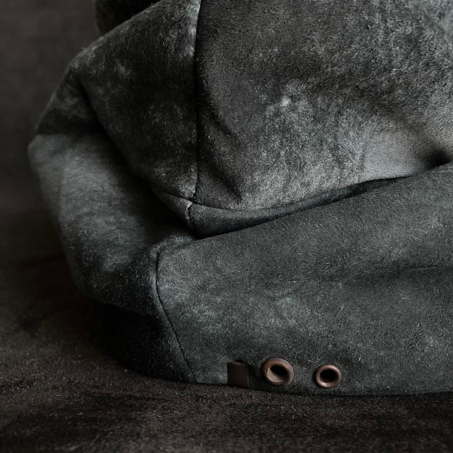 Gray lake leather turn cap