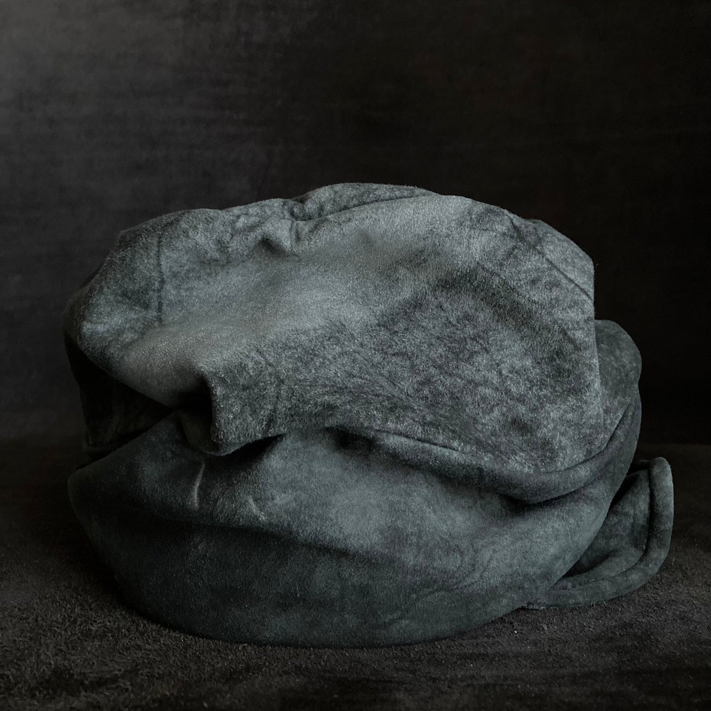 Gray lake leather turn cap
