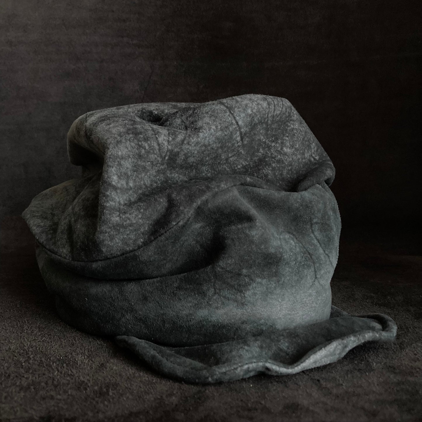 Gray lake leather turn cap
