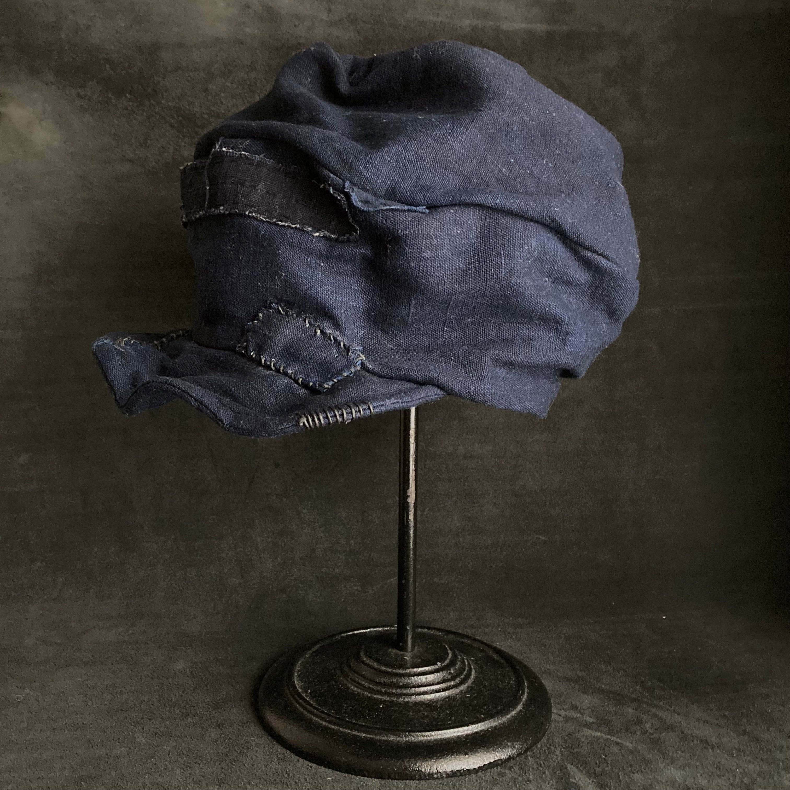 Indigo dye patchwork turn cap – triangles hat