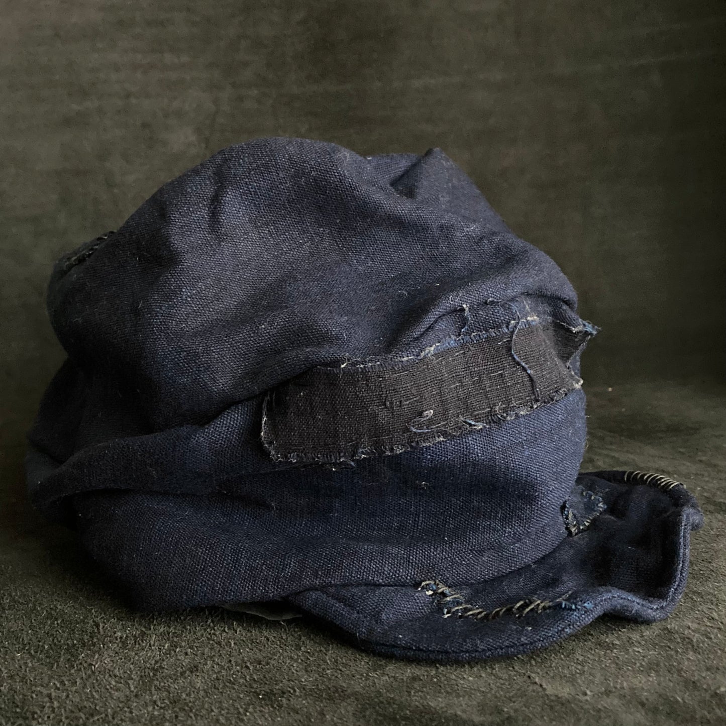 Indigo dye patchwork turn cap