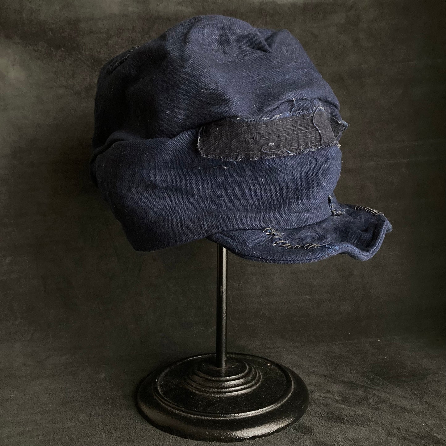 Indigo dye patchwork turn cap