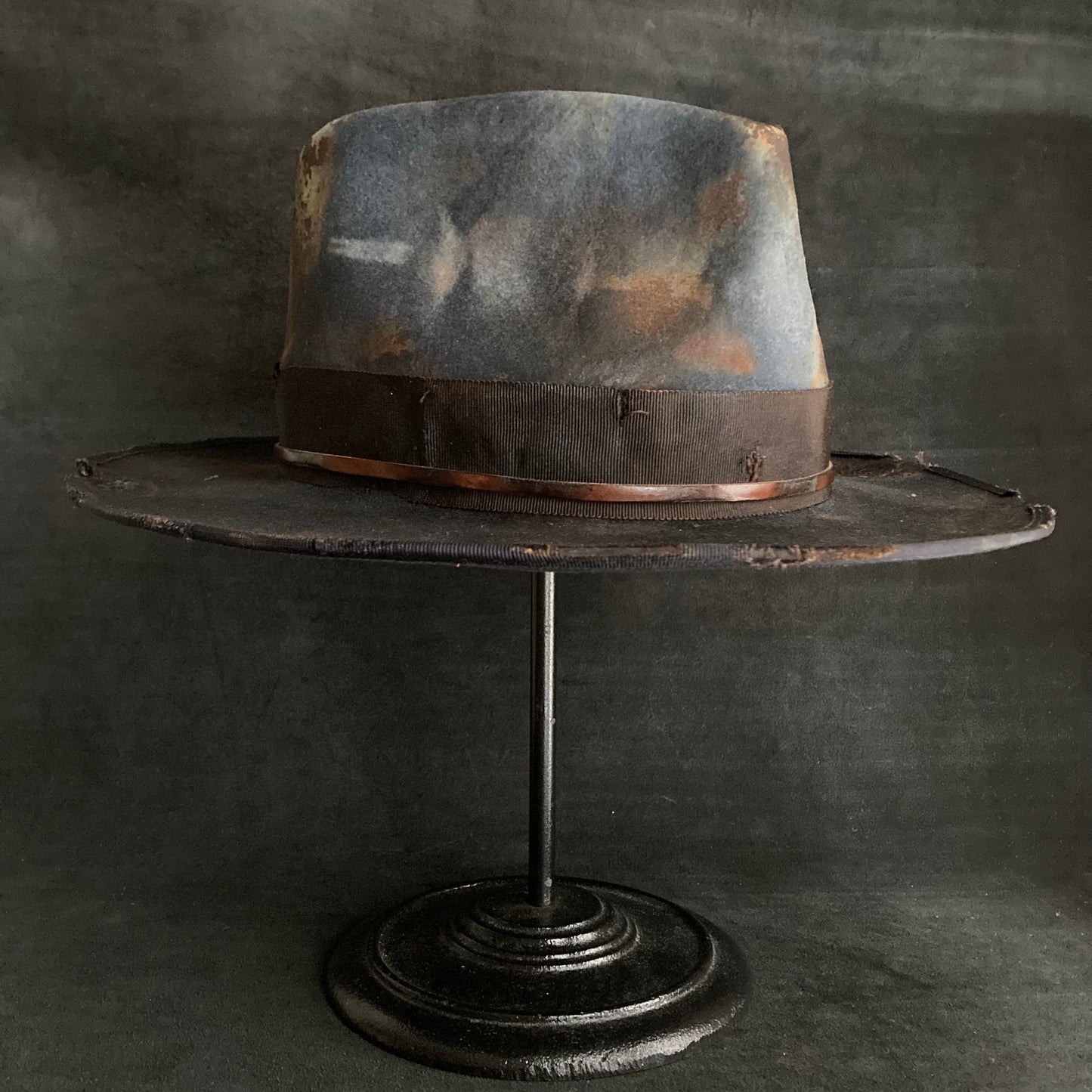 Hand-dyed blue fedora hat