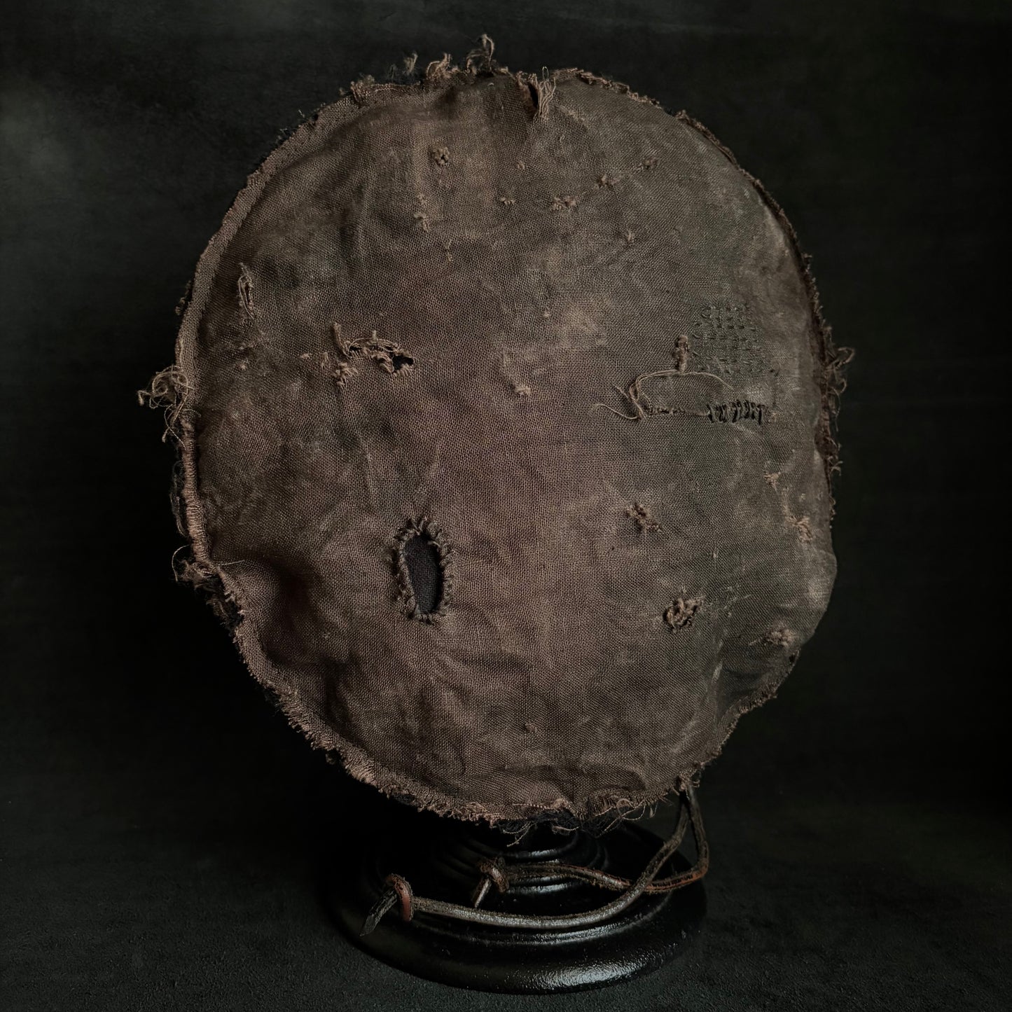 Uneven dyeing damage brown linen leather strap beret