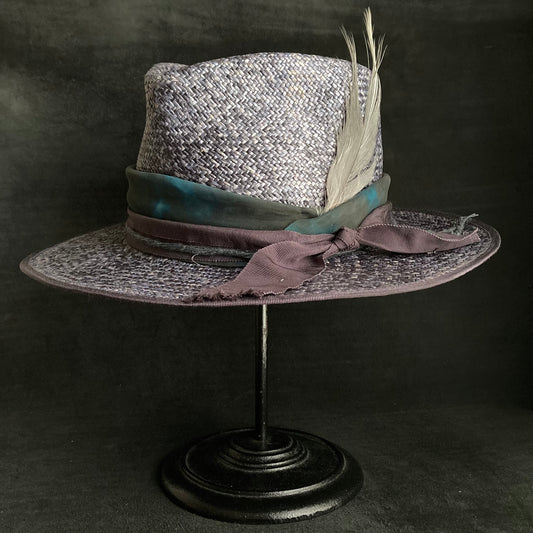 Blue mix fedora panama hat