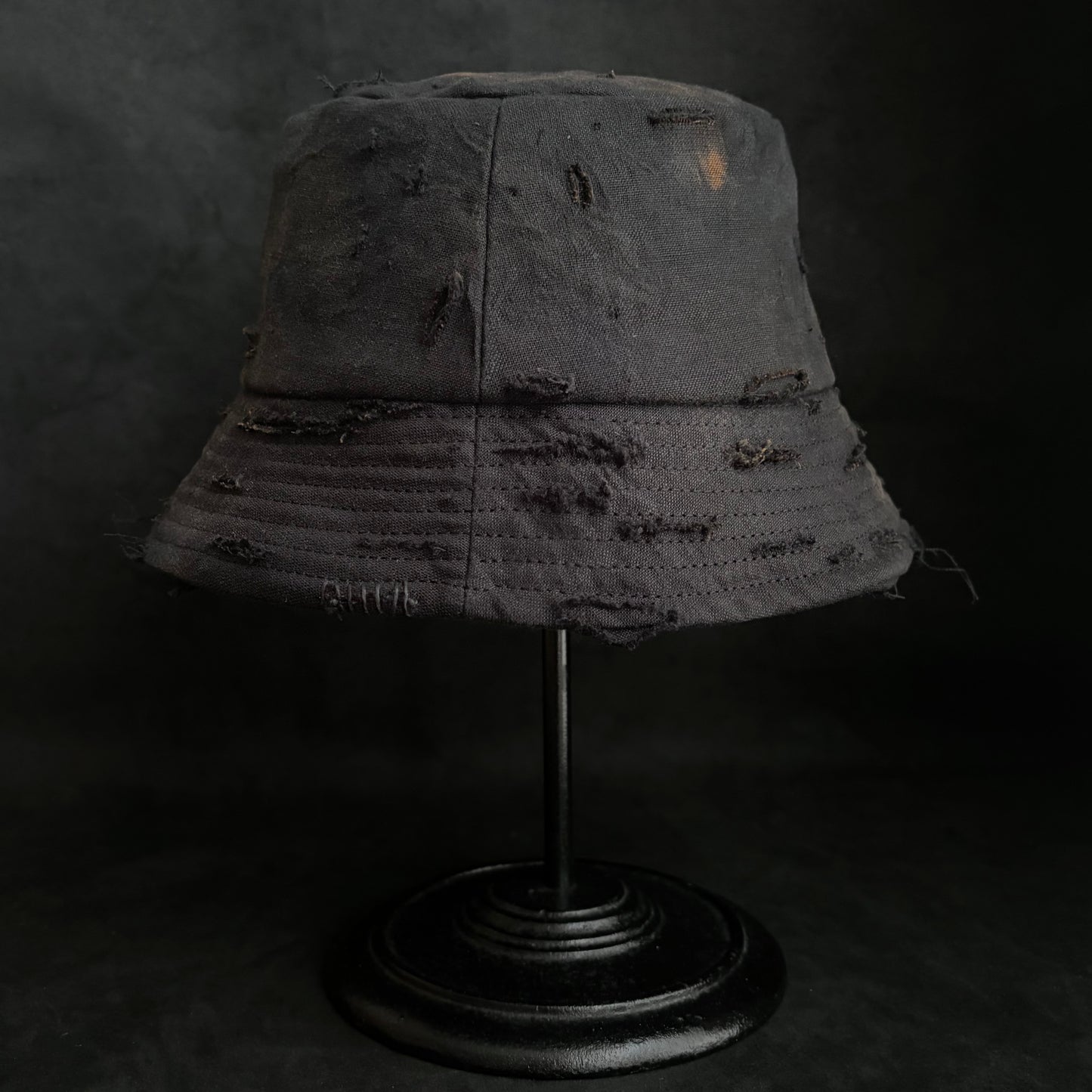 Black linen burned bucket hat