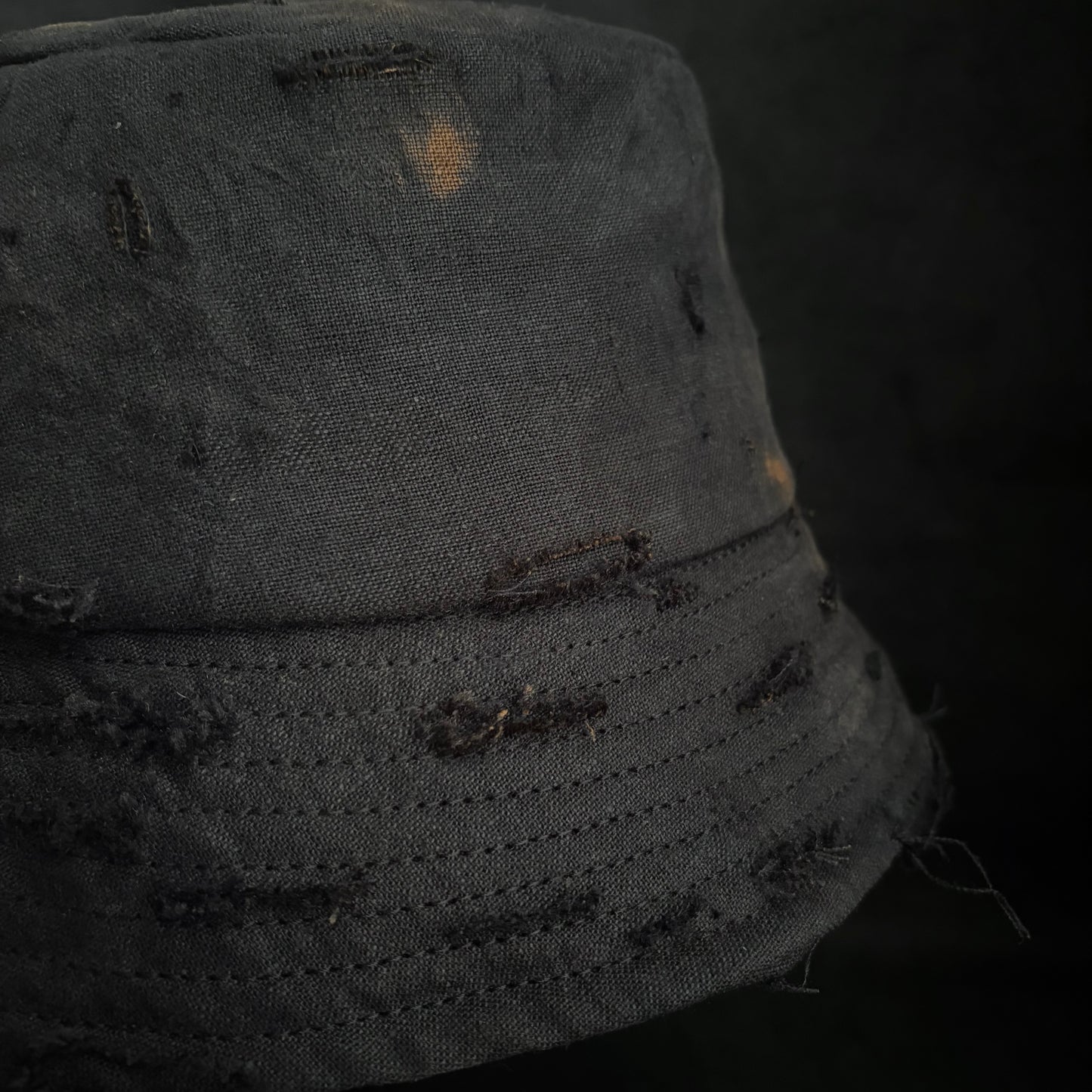 Black linen burned bucket hat