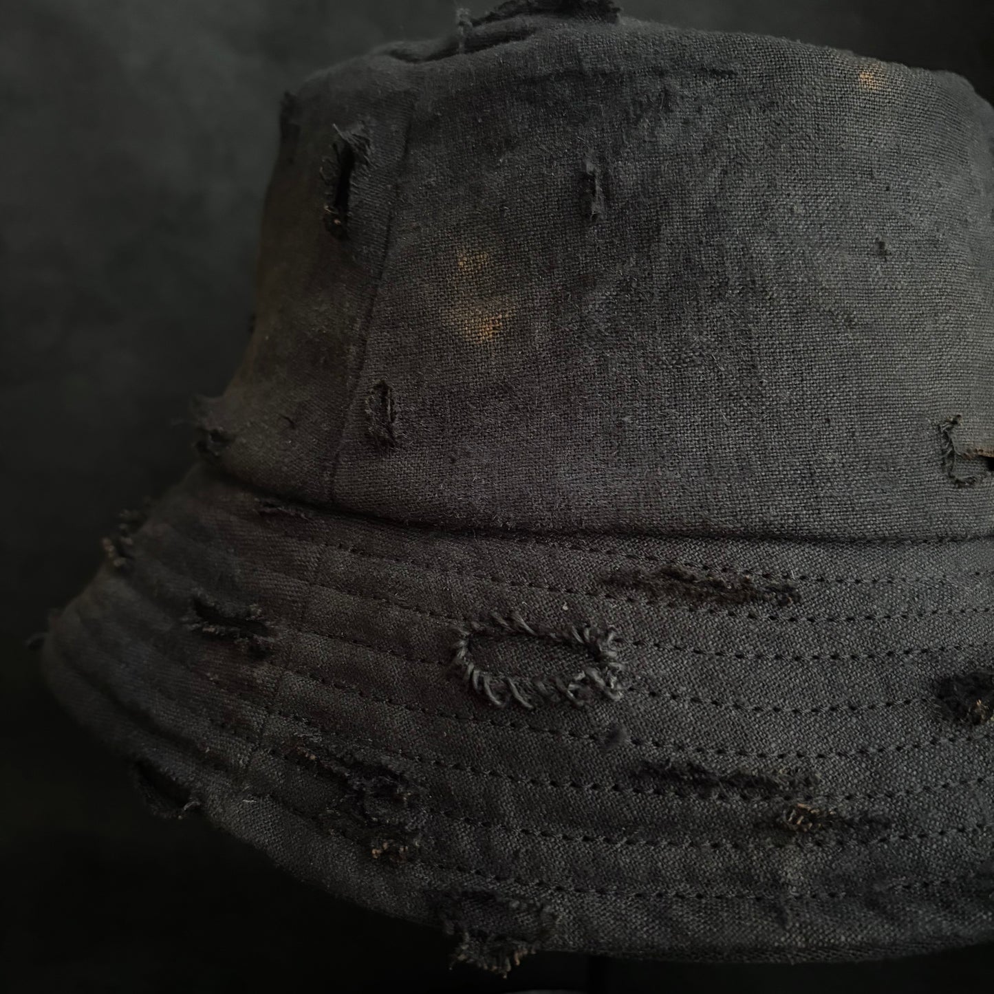 Black linen burned bucket hat