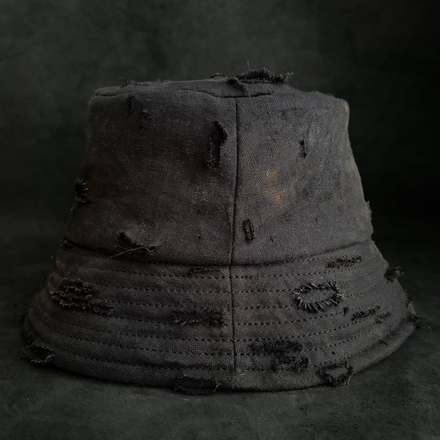 Black linen burned bucket hat