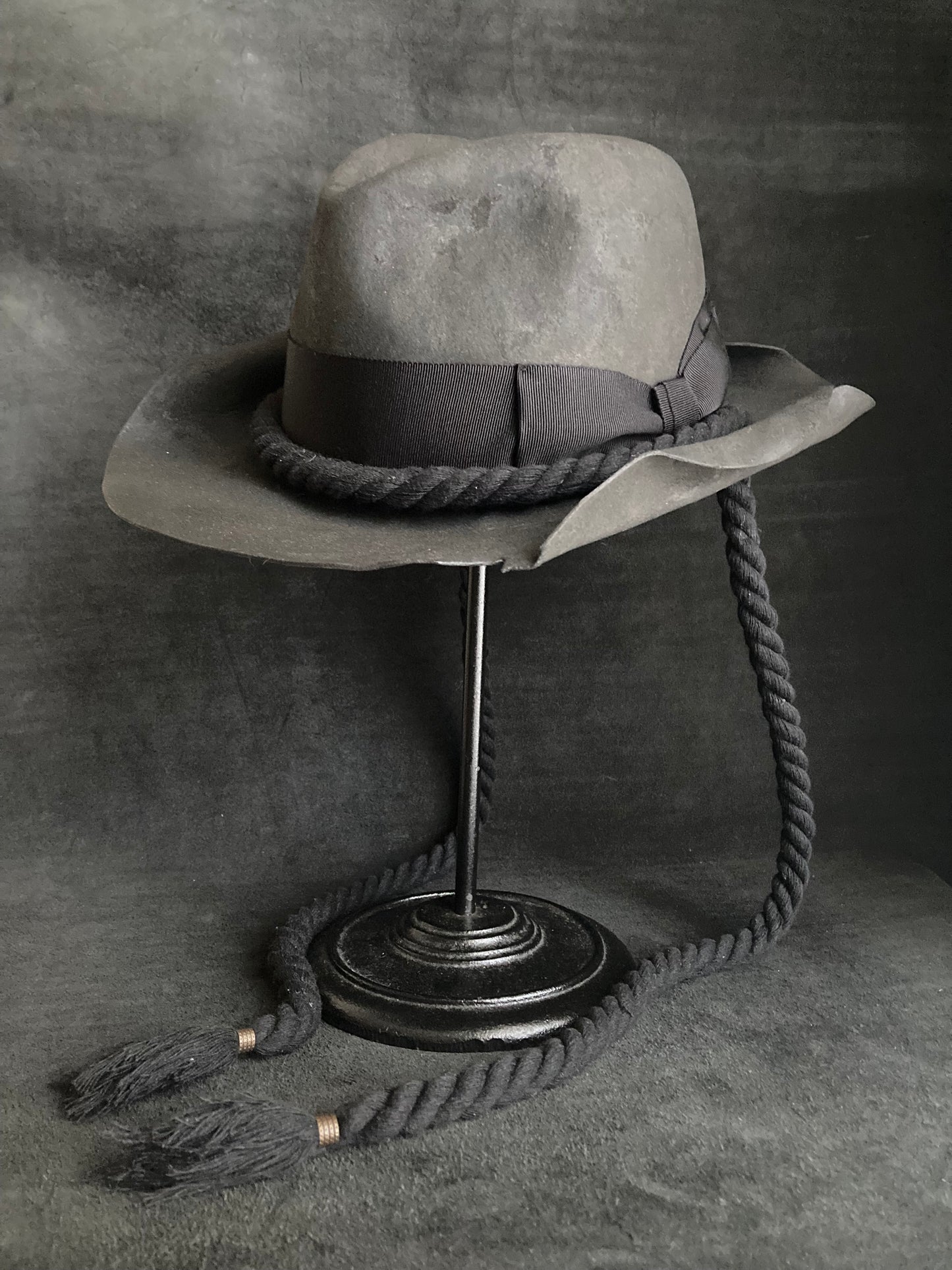 Charcoal hanging rope fedora hat