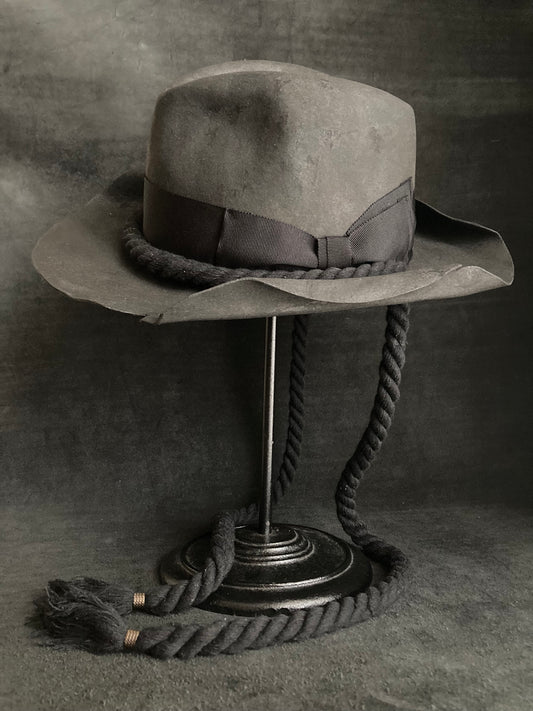 Charcoal hanging rope fedora hat
