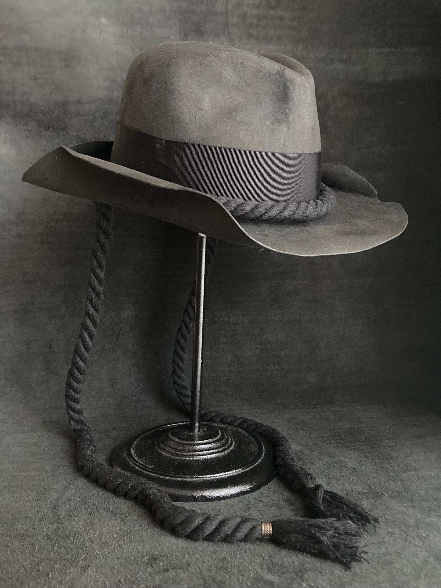 Charcoal hanging rope fedora hat