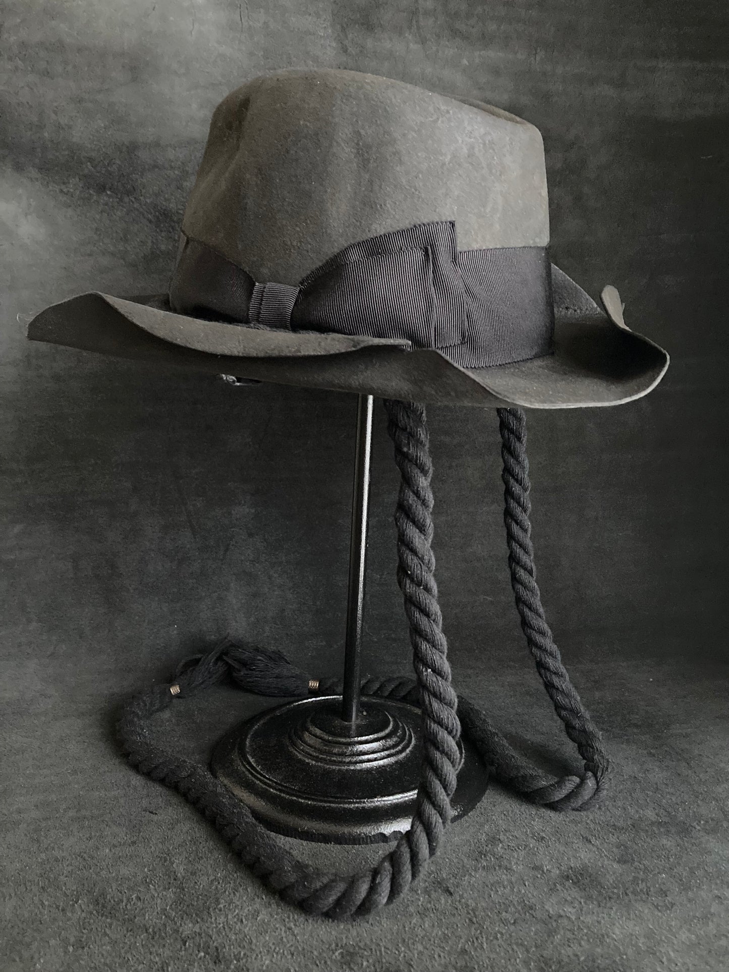 Charcoal hanging rope fedora hat