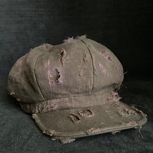 Brown khaki linen damage casquette(brim core)