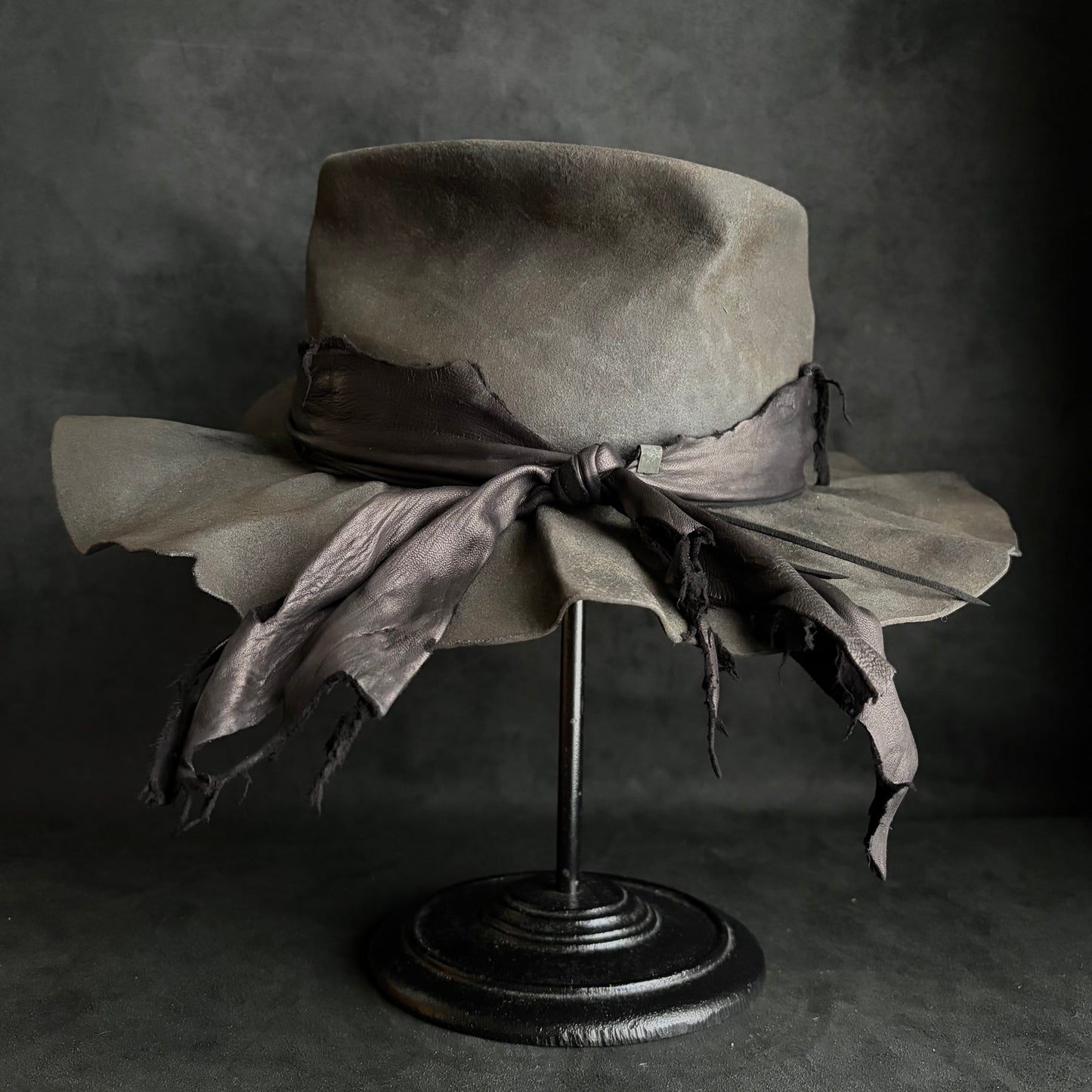 Charcoal fade leather fedora hat