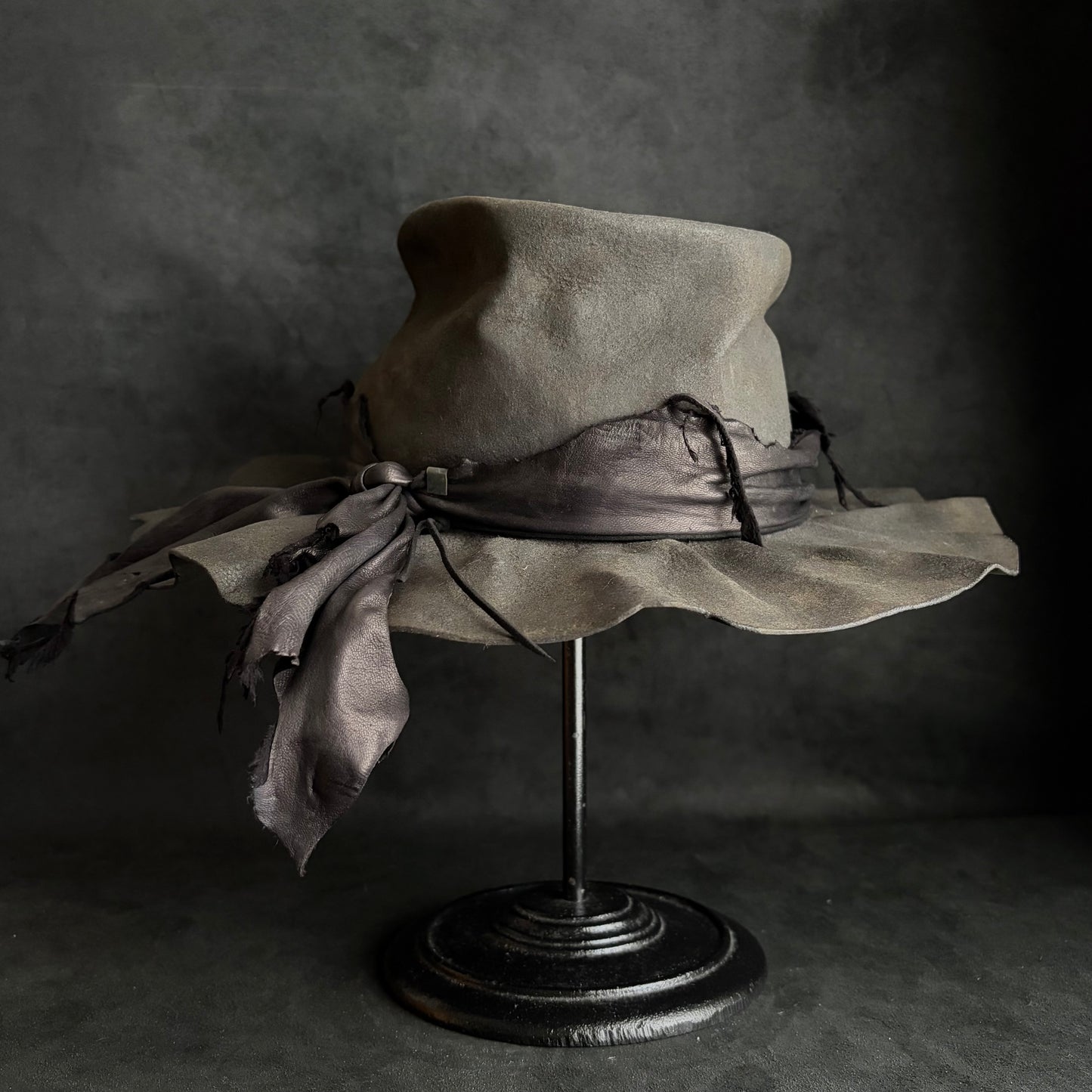 Charcoal fade leather fedora hat