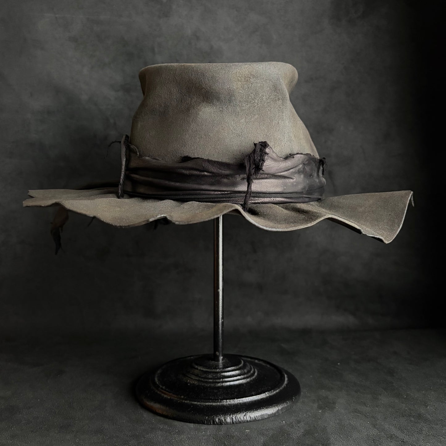 Charcoal fade leather fedora hat