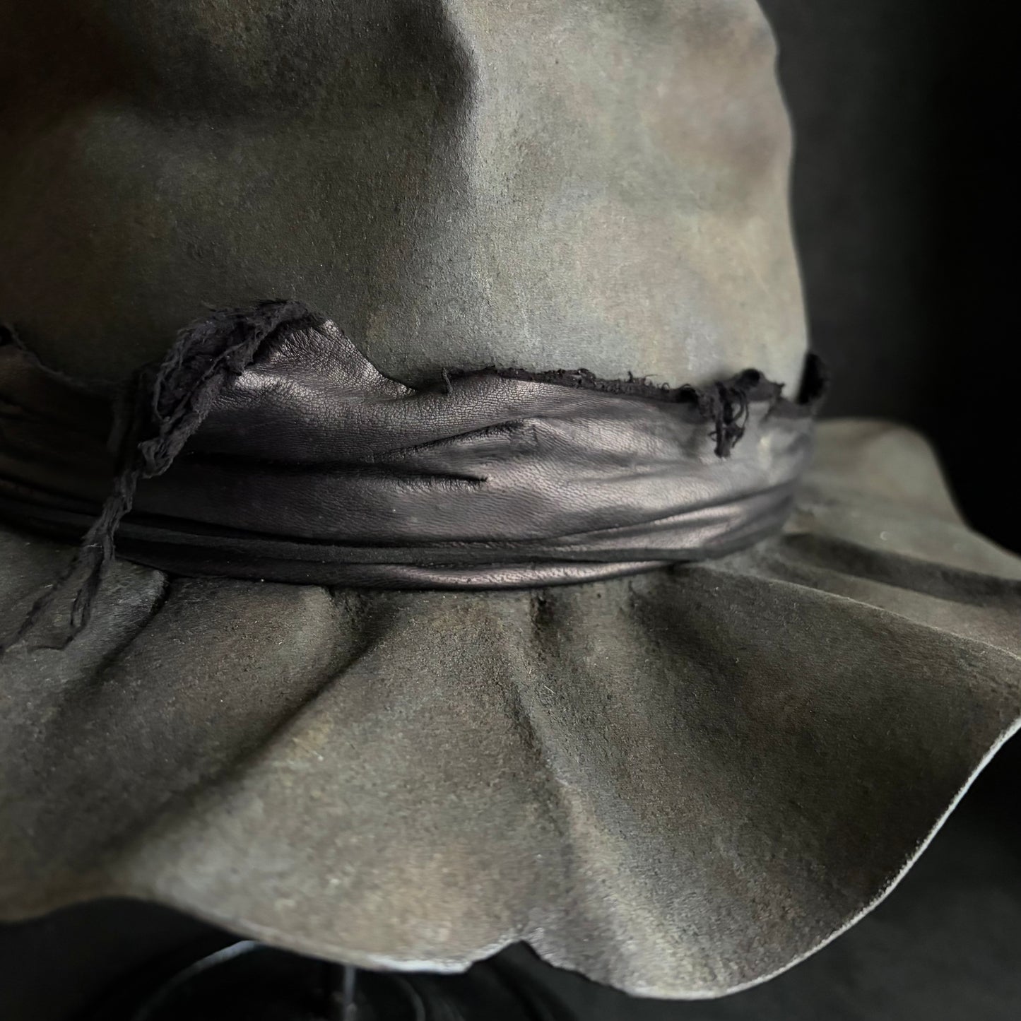 Charcoal fade leather fedora hat