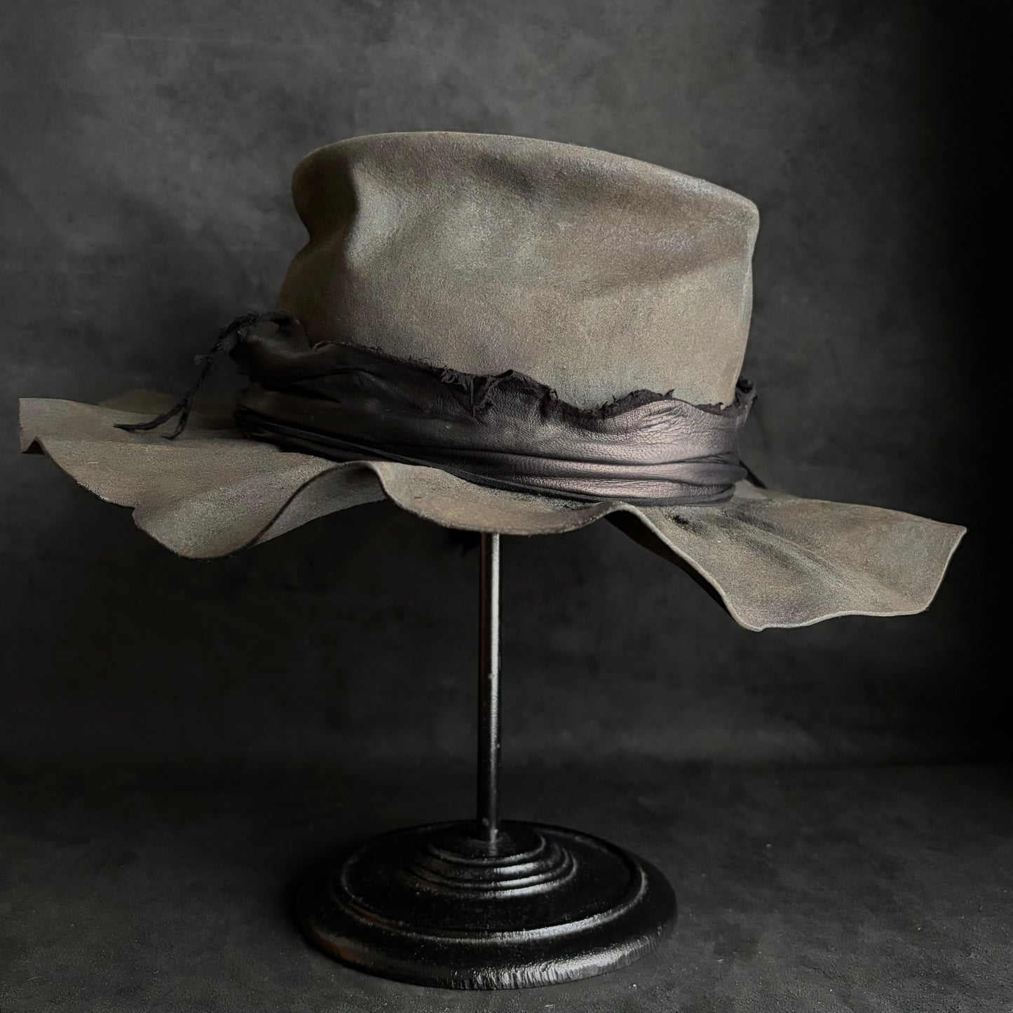 Charcoal fade leather fedora hat