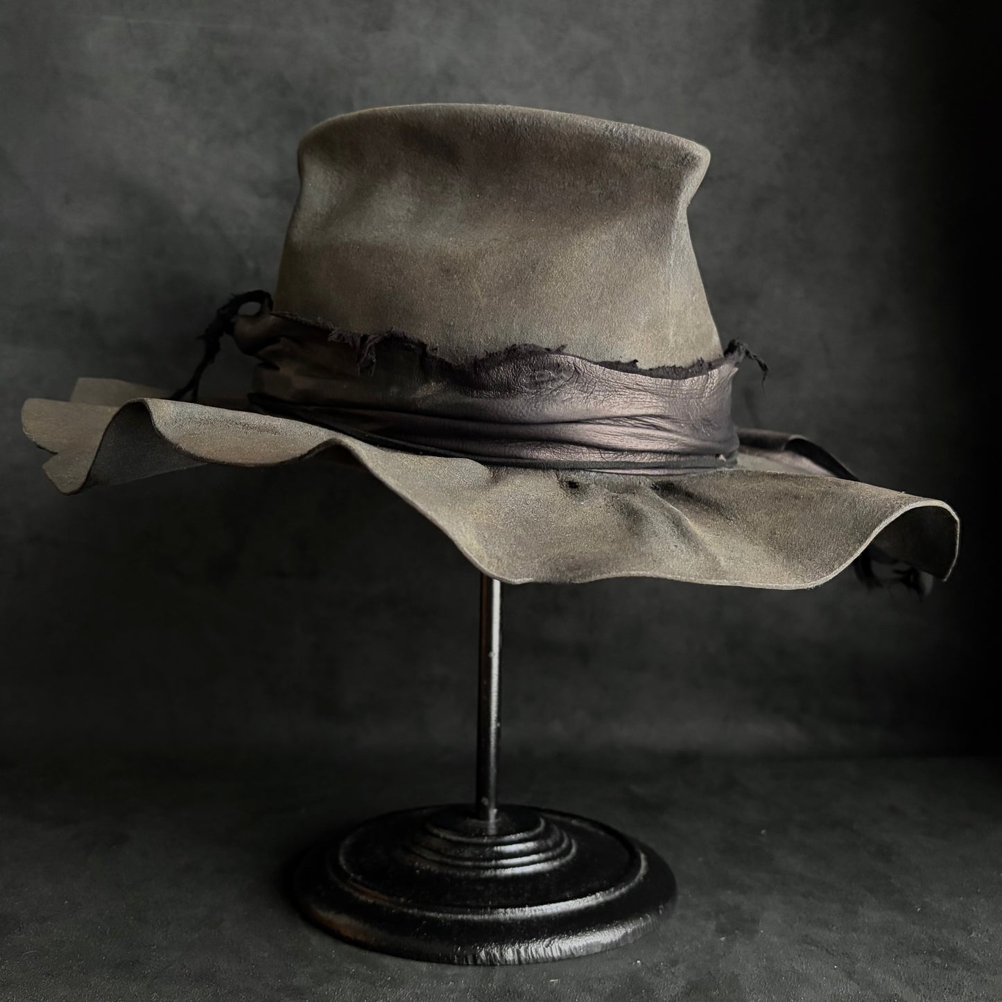 Charcoal fade leather fedora hat