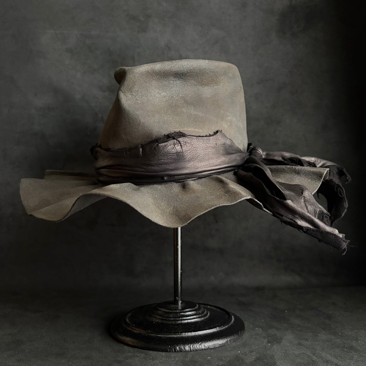 Charcoal fade leather fedora hat