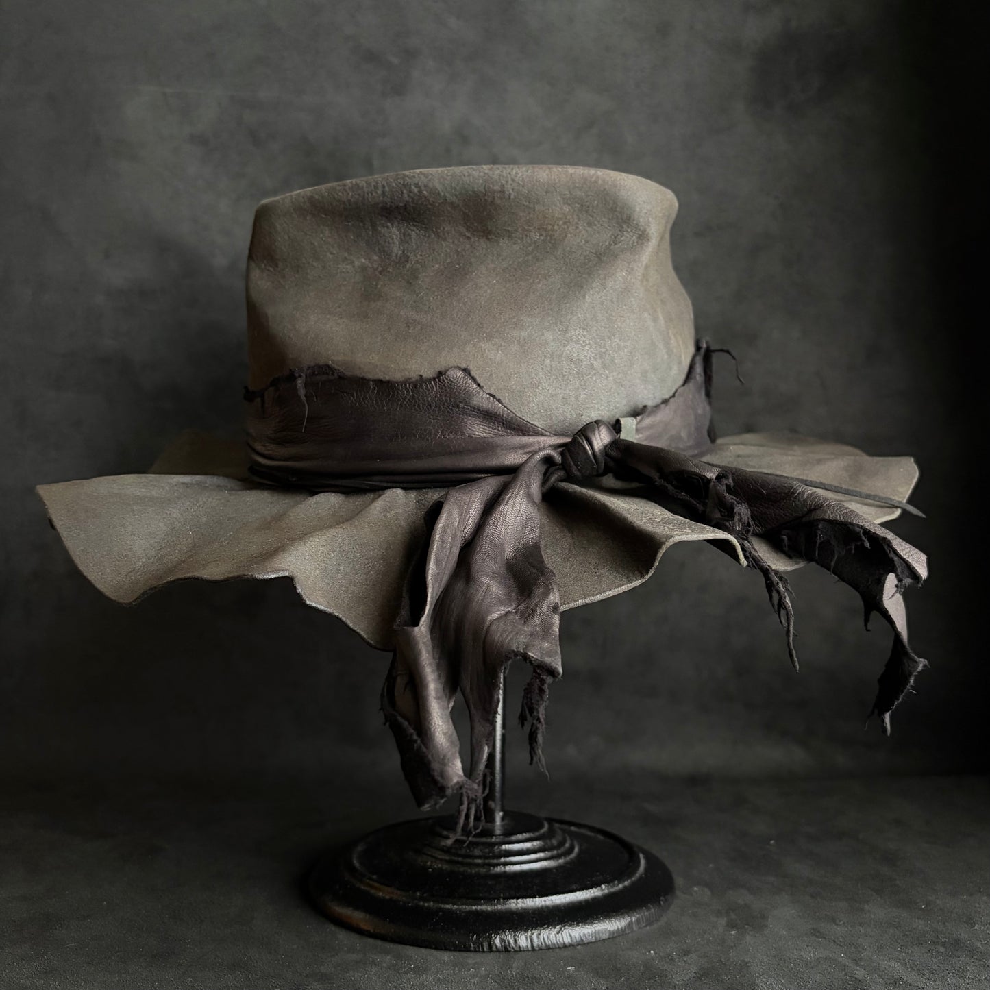 Charcoal fade leather fedora hat