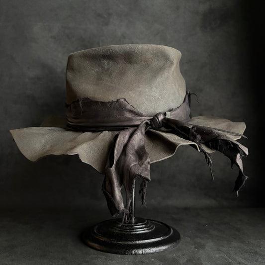 Charcoal fade leather fedora hat