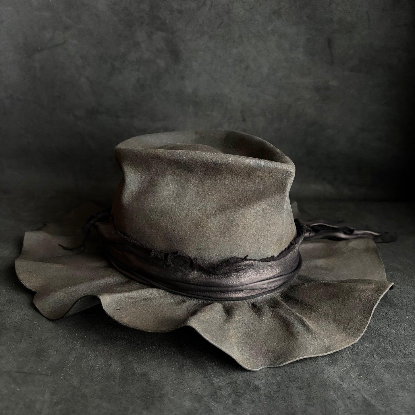 Charcoal fade leather fedora hat