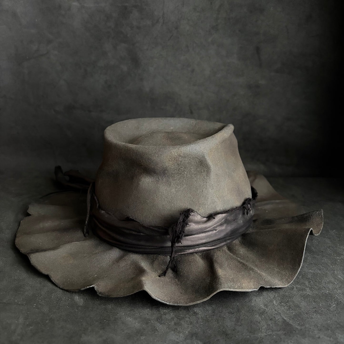 Charcoal fade leather fedora hat