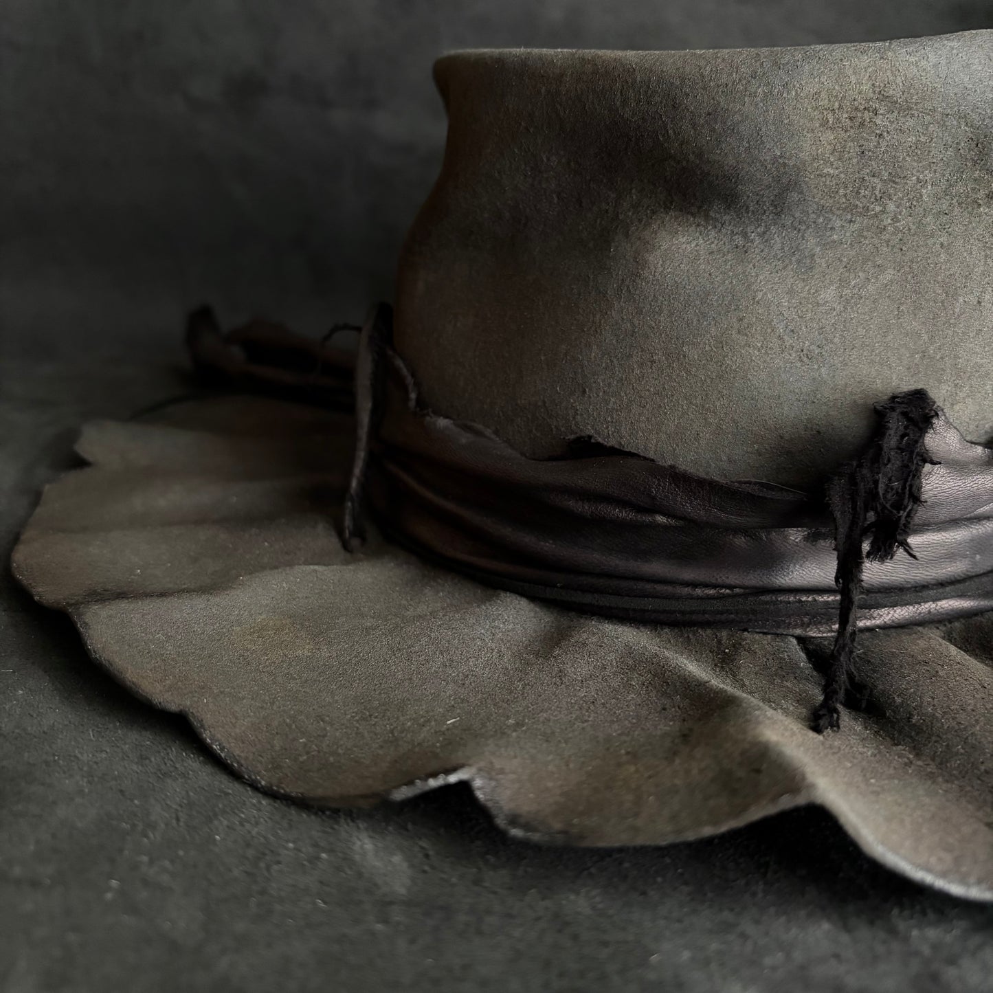 Charcoal fade leather fedora hat