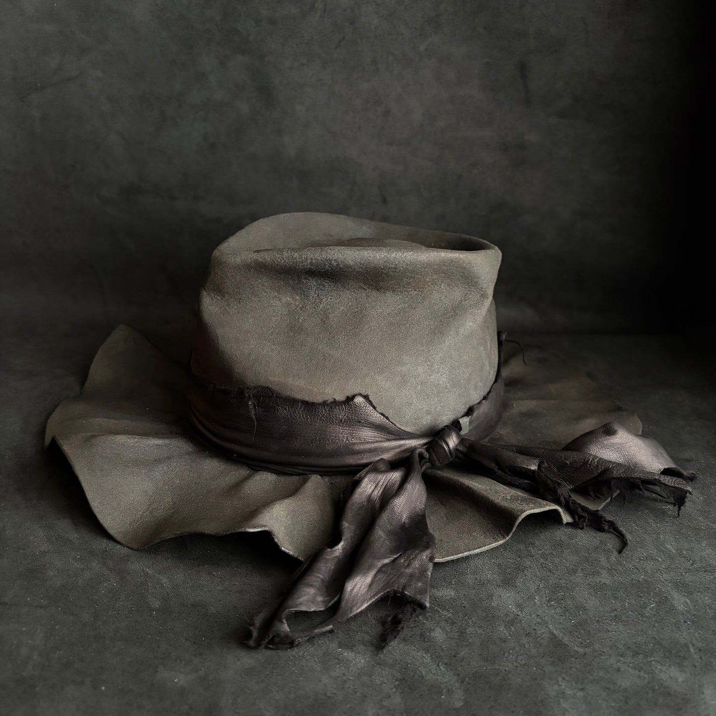 Charcoal fade leather fedora hat