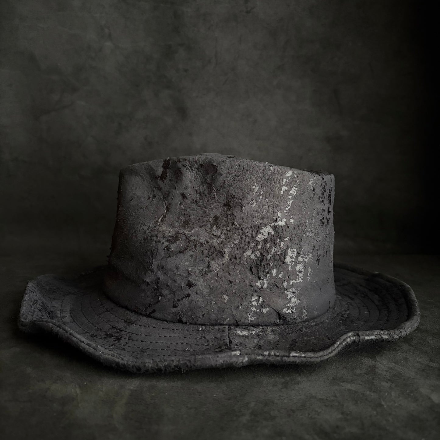 Messy paint black leather fedora hat