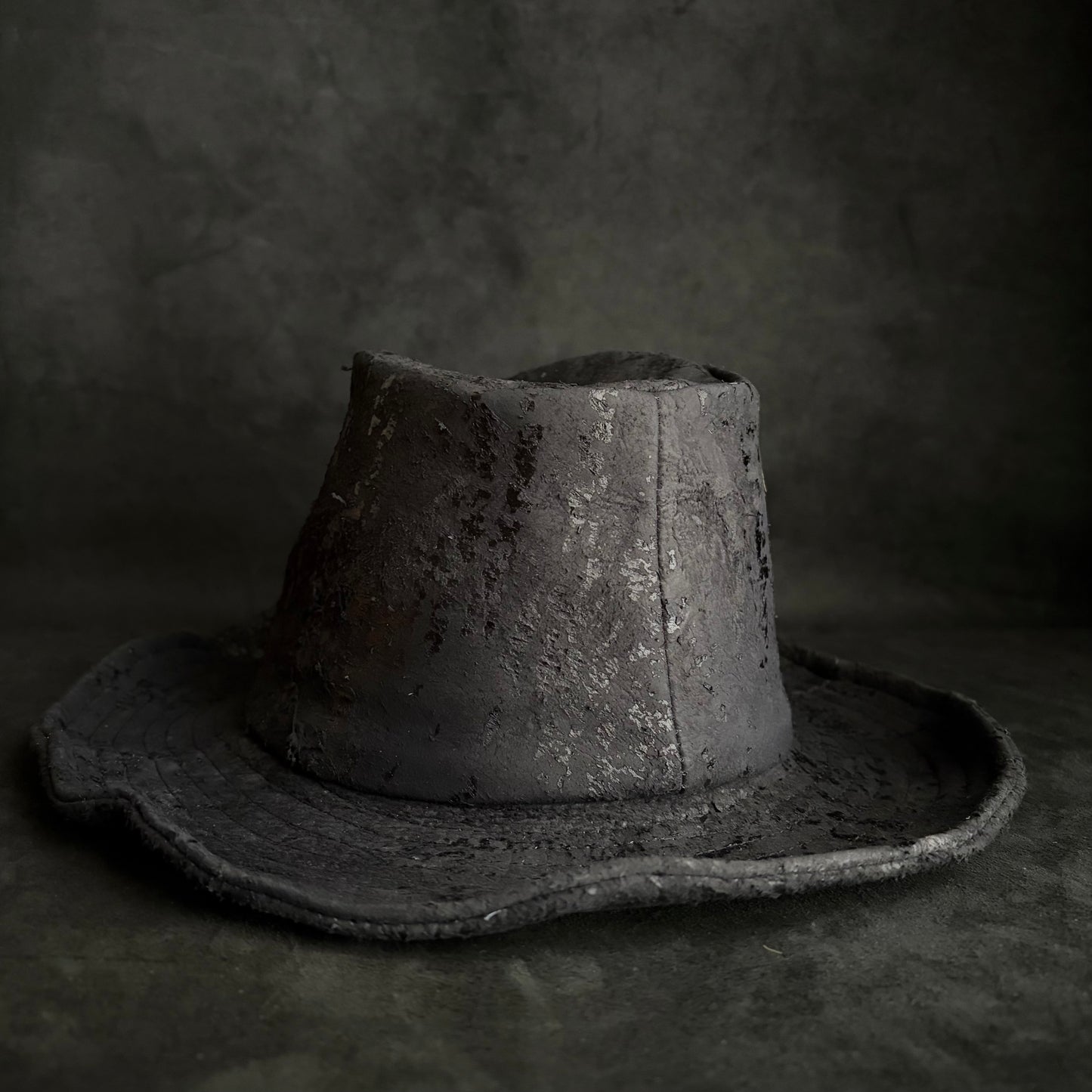 Messy paint black leather fedora hat