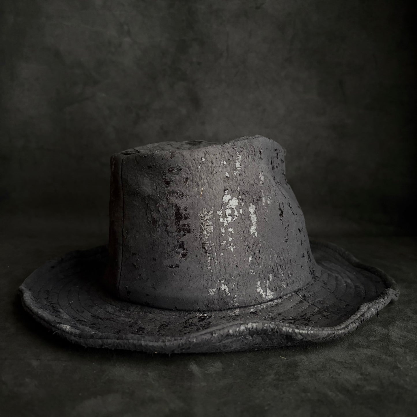 Messy paint black leather fedora hat
