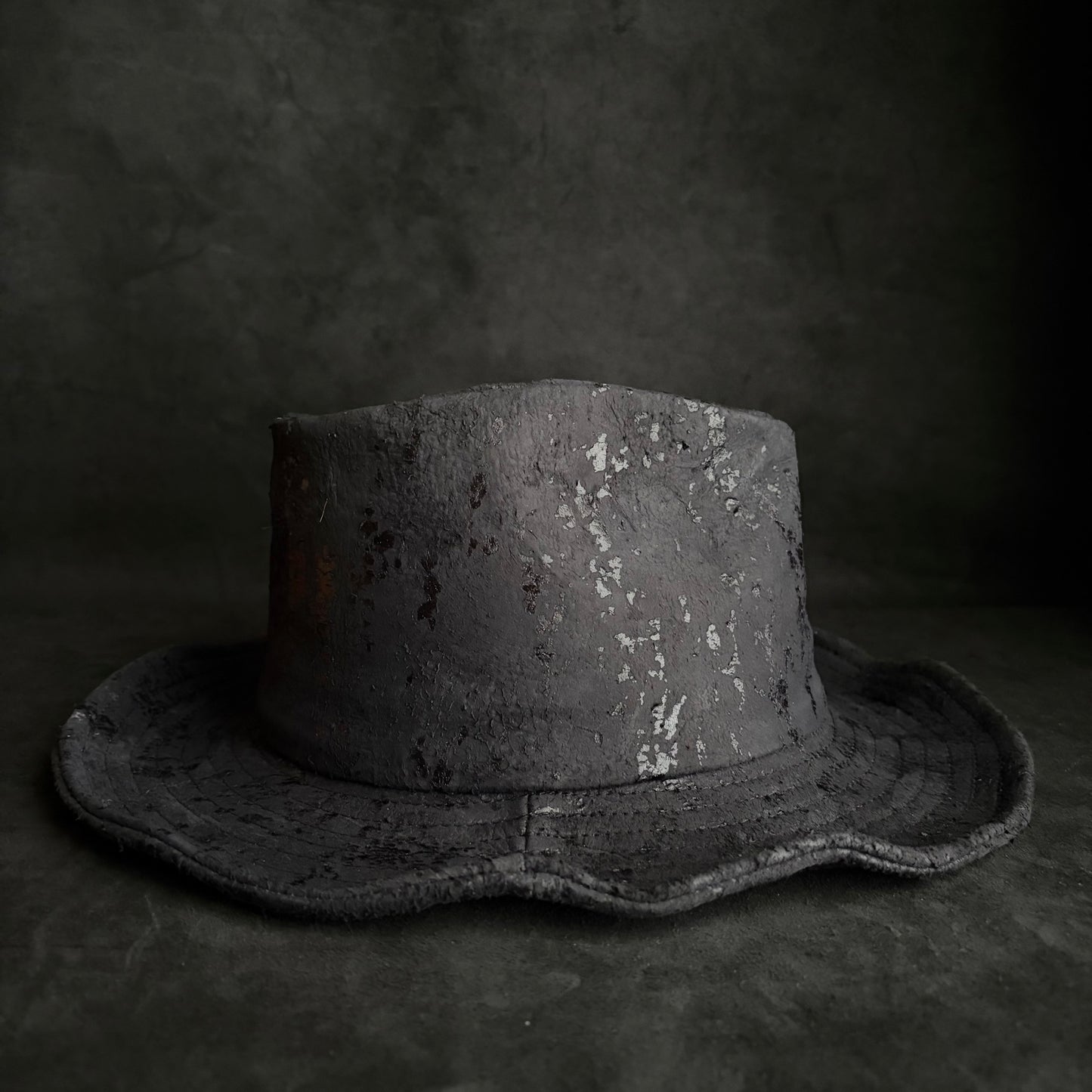 Messy paint black leather fedora hat