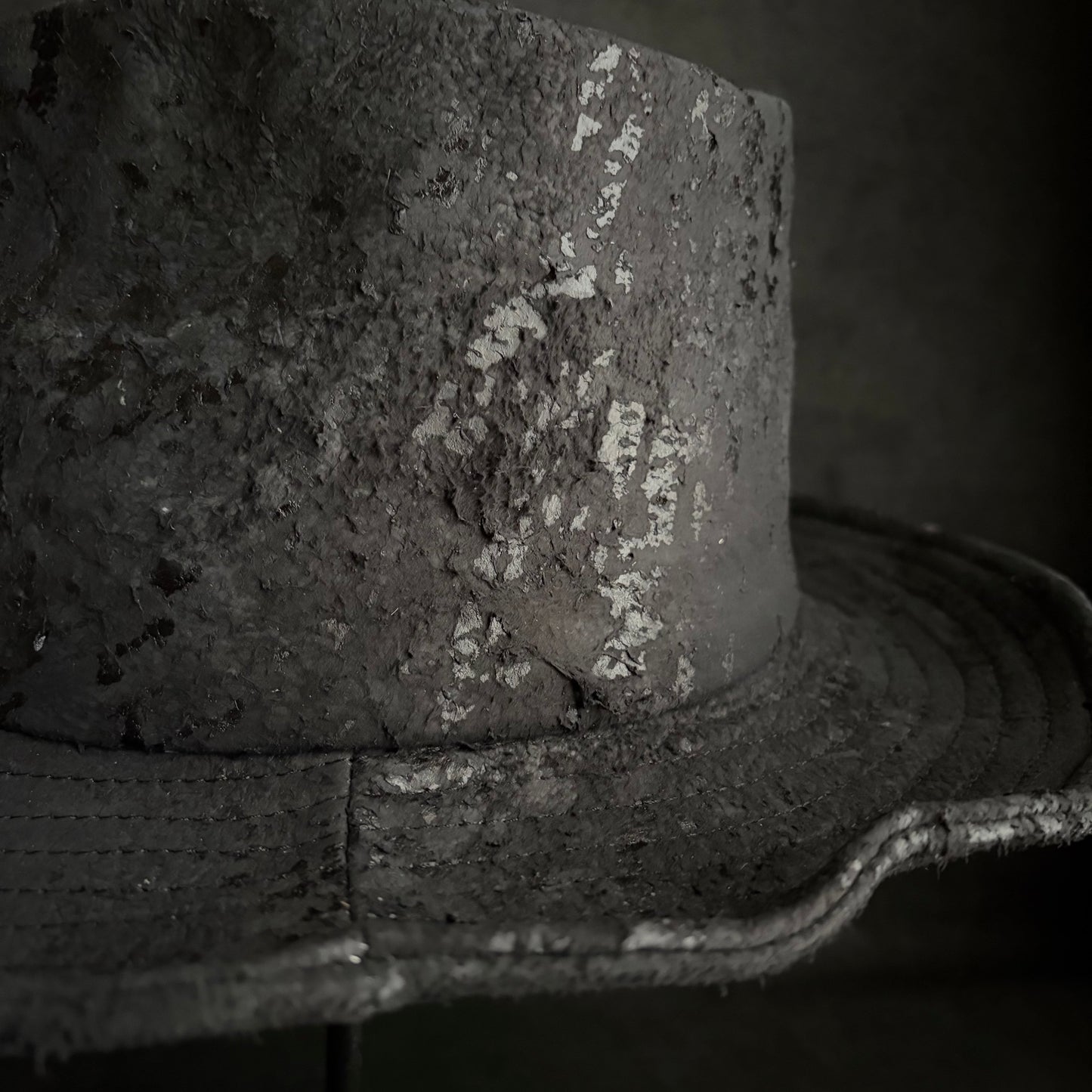 Messy paint black leather fedora hat