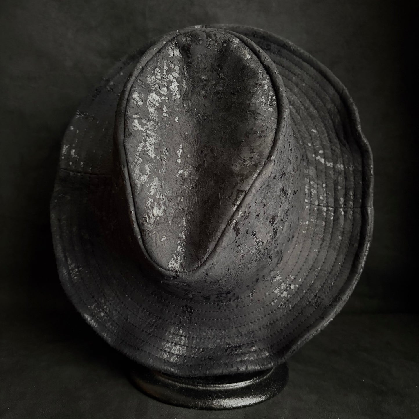 Messy paint black leather fedora hat