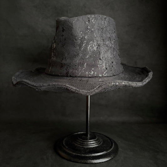 Messy paint black leather fedora hat