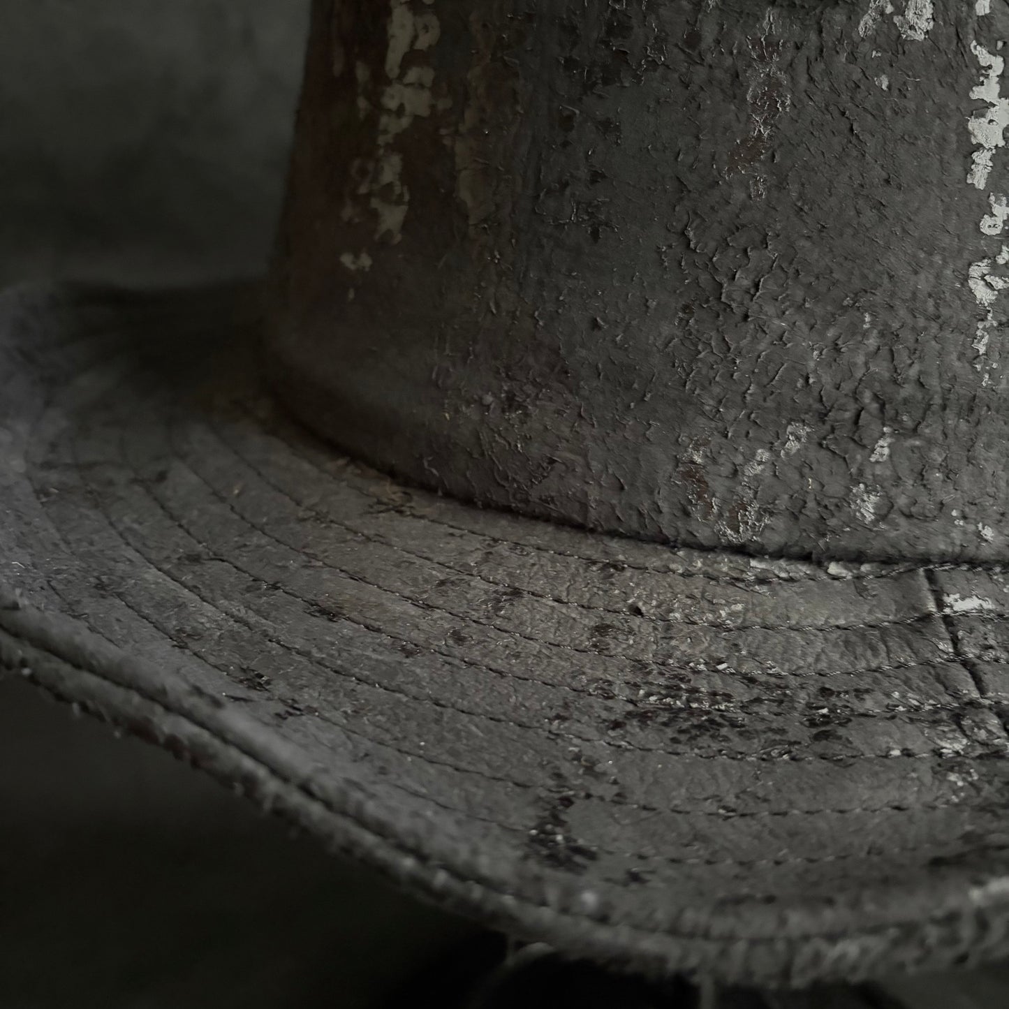 Messy paint black leather fedora hat