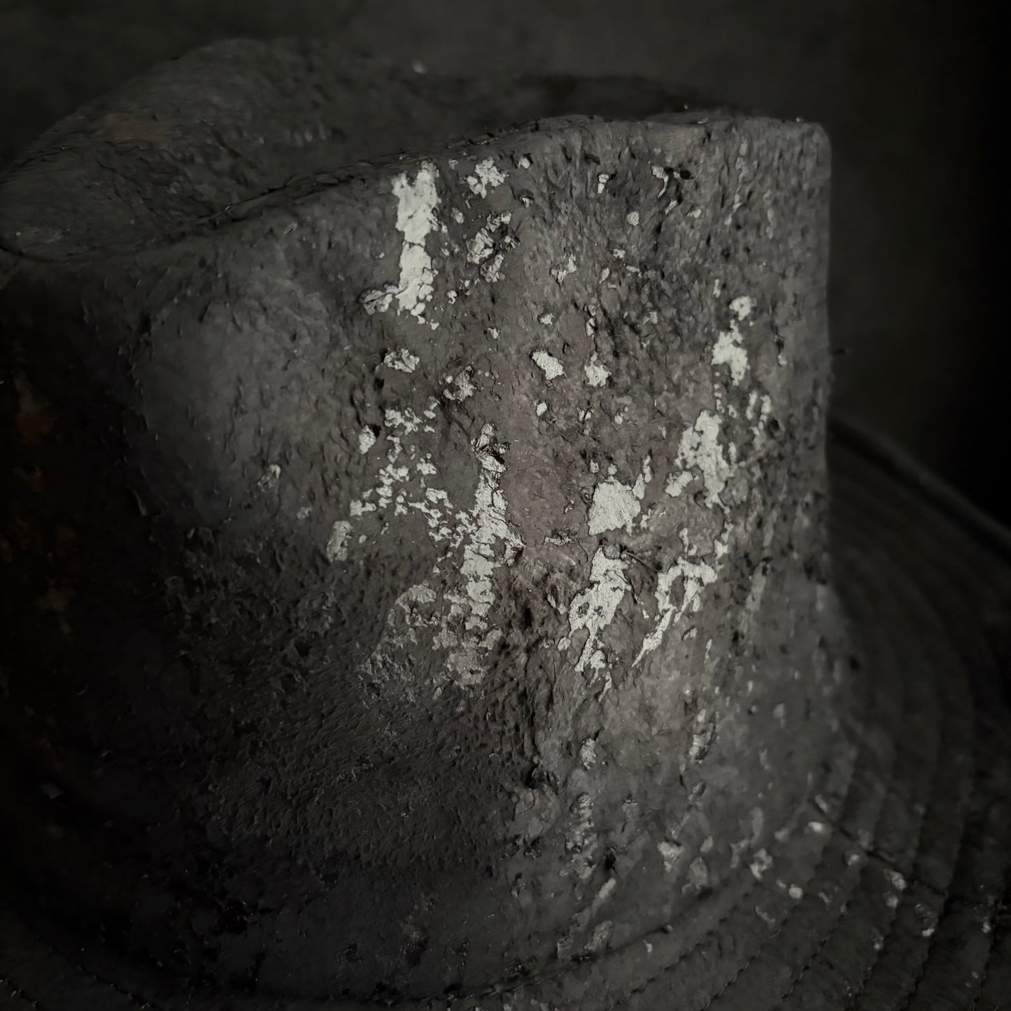 Messy paint black leather fedora hat