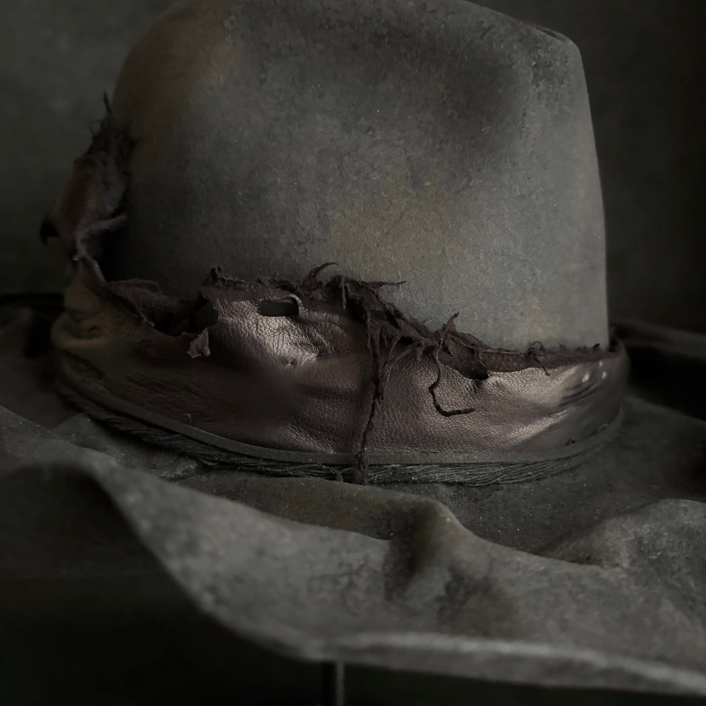 Charcoal foldable brim hang back leather fedora hat
