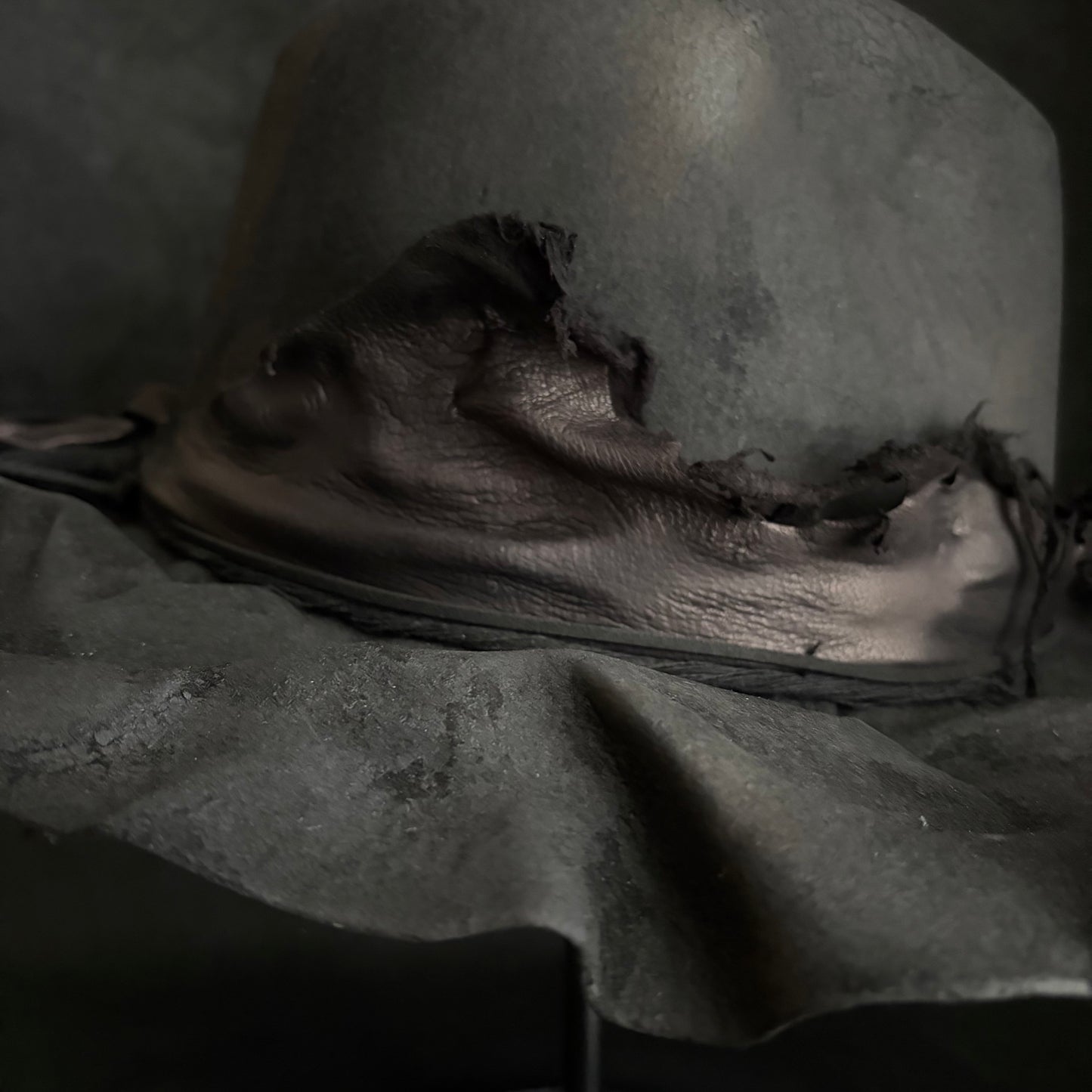 Charcoal foldable brim hang back leather fedora hat