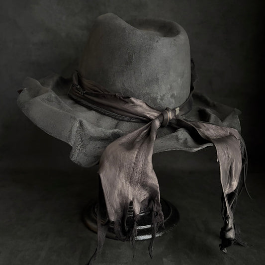 Charcoal foldable brim hang back leather fedora hat
